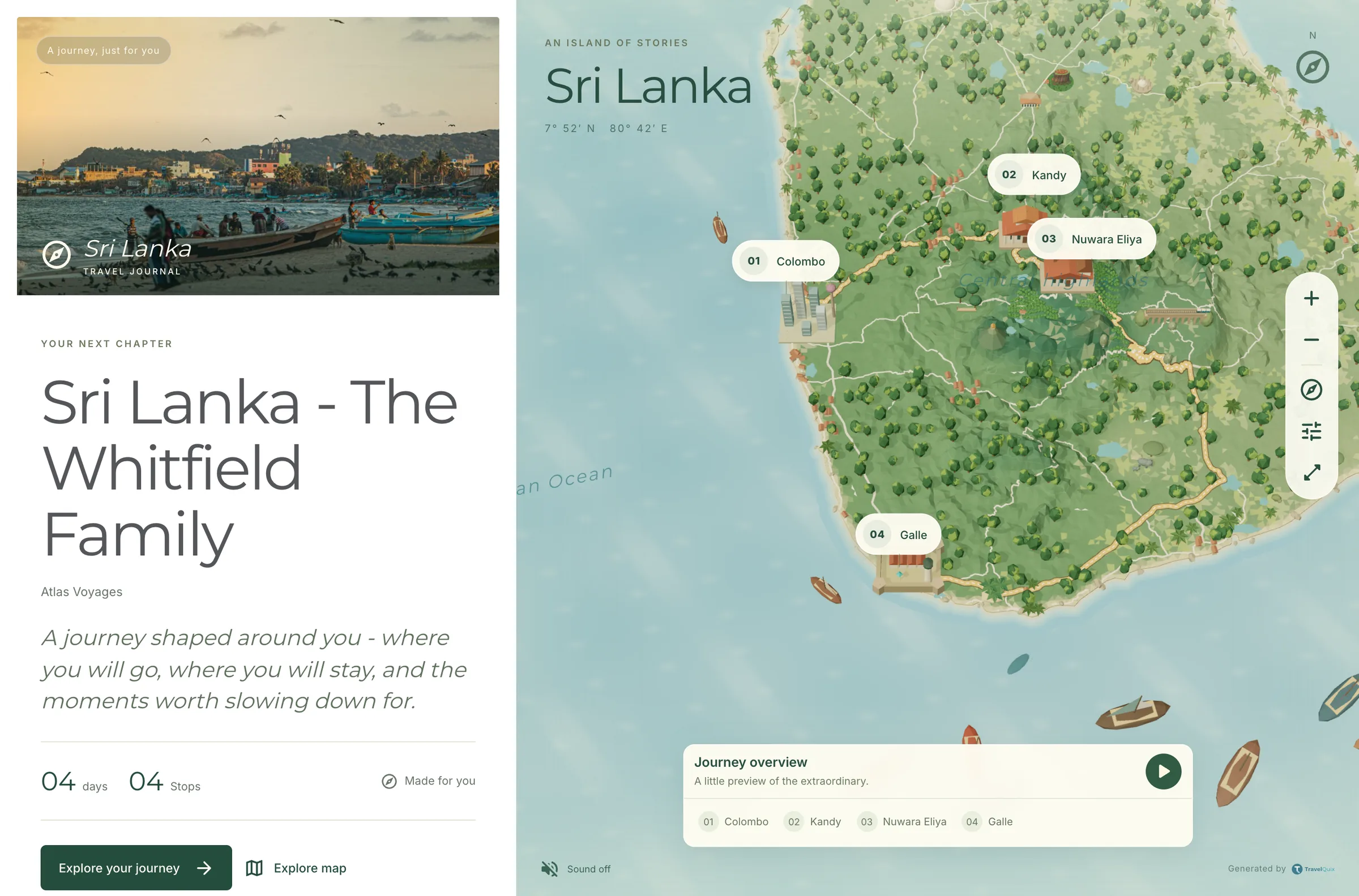 The Live Booklet atlas: an illustrated 3D map with Colombo, Kandy, Nuwara Eliya and Galle pinned along the route